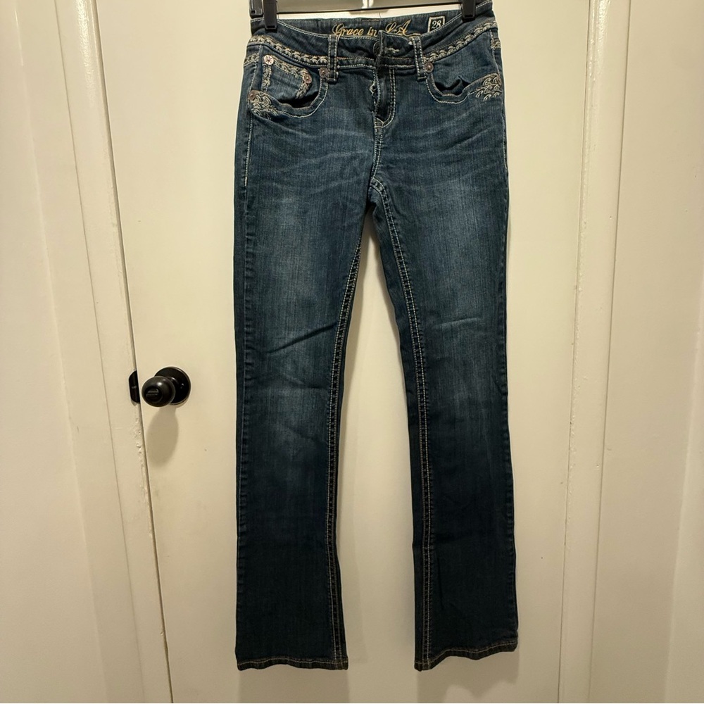 Grace In LA Bootcut Embellished Women's Blue Jeans